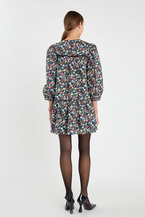Floral Print Pintuck Mini Dress