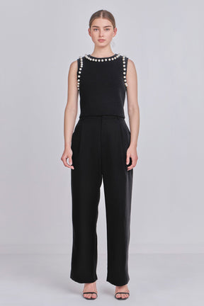ENDLESS ROSE - Pearl Detail Knit Tank Top - TOPS available at Objectrare