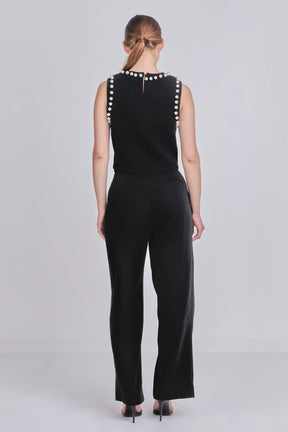 ENDLESS ROSE - Pearl Detail Knit Tank Top - TOPS available at Objectrare