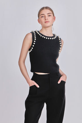 ENDLESS ROSE - Pearl Detail Knit Tank Top - TOPS available at Objectrare