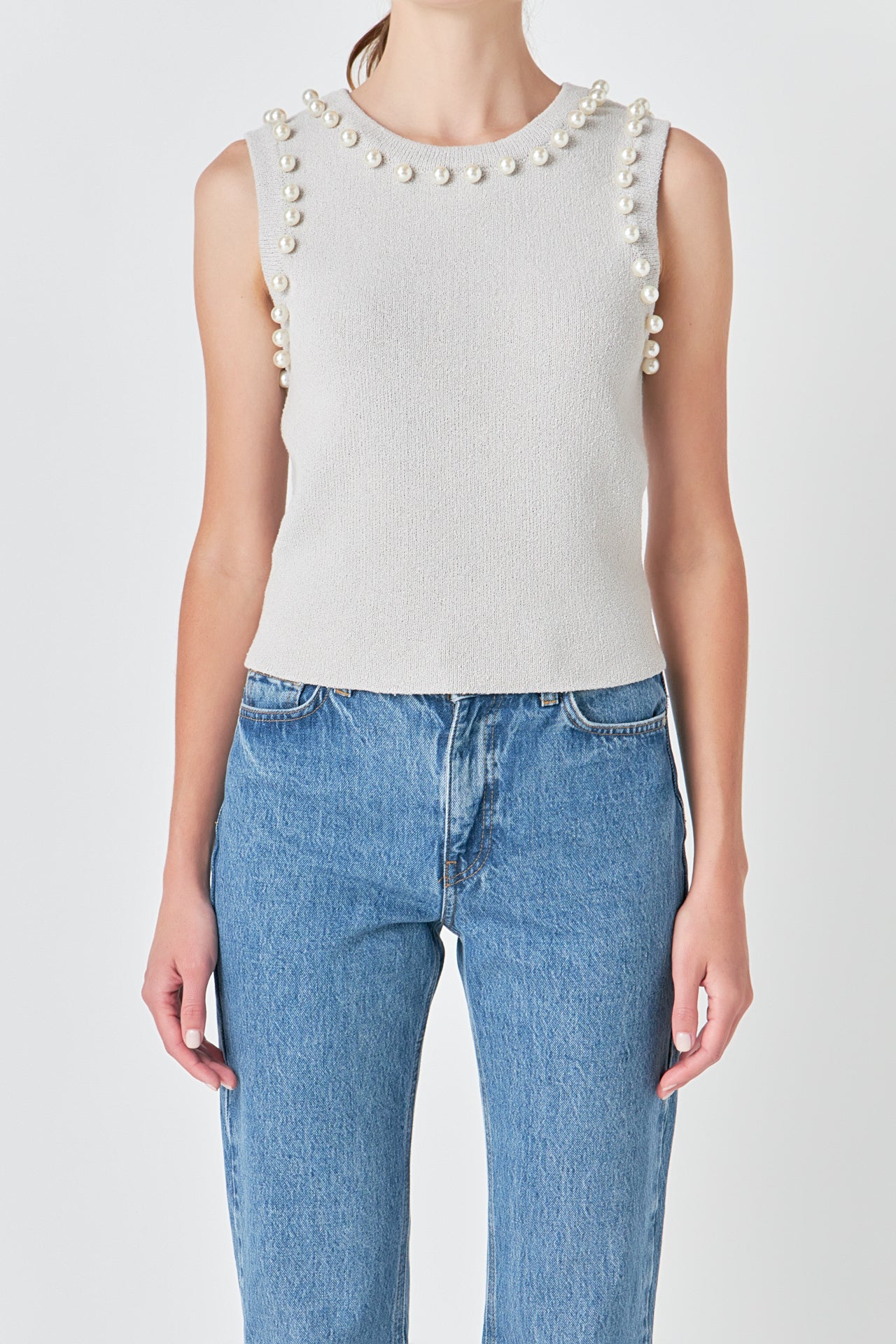 ENDLESS ROSE - Pearl Detail Knit Tank Top - TOPS available at Objectrare