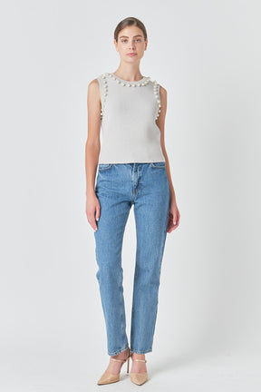 ENDLESS ROSE - Pearl Detail Knit Tank Top - TOPS available at Objectrare
