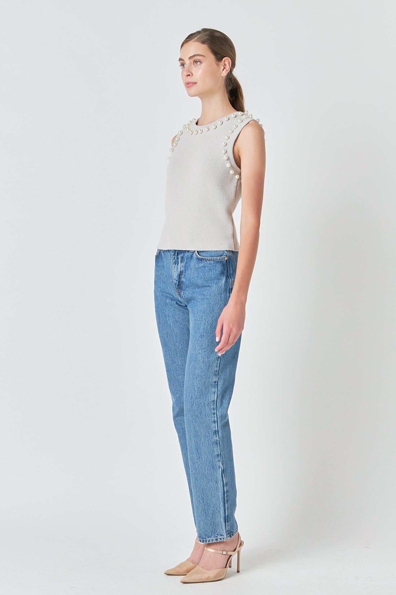 ENDLESS ROSE - Pearl Detail Knit Tank Top - TOPS available at Objectrare