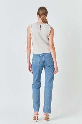 ENDLESS ROSE - Pearl Detail Knit Tank Top - TOPS available at Objectrare