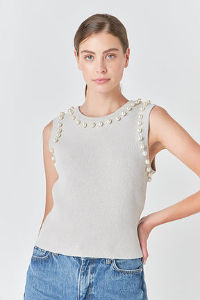 ENDLESS ROSE - Pearl Detail Knit Tank Top - TOPS available at Objectrare