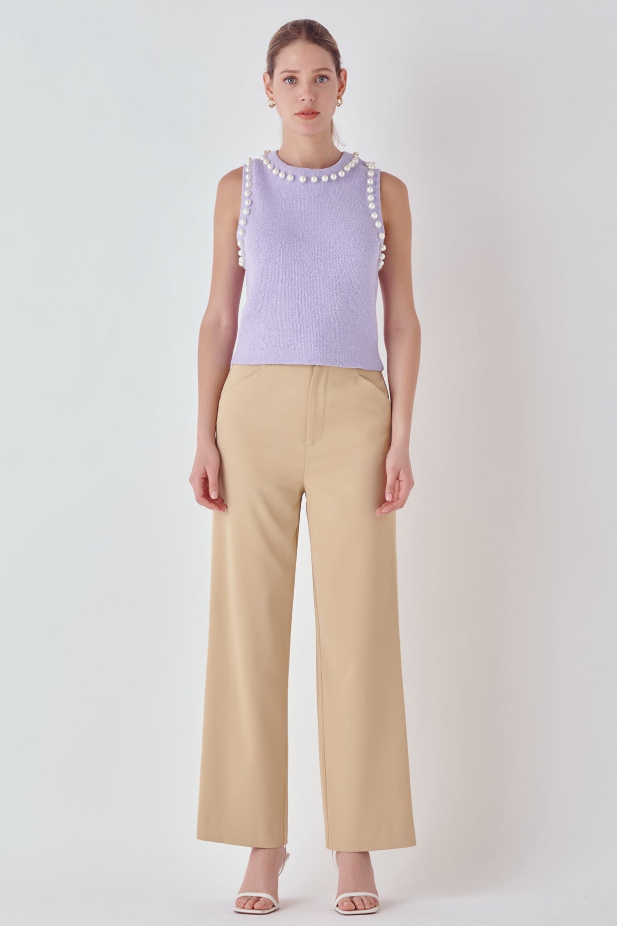 ENDLESS ROSE - Pearl Detail Knit Tank Top - TOPS available at Objectrare