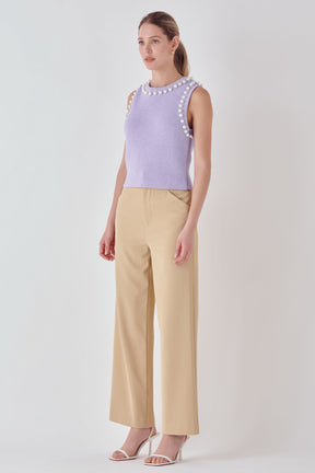 ENDLESS ROSE - Pearl Detail Knit Tank Top - TOPS available at Objectrare