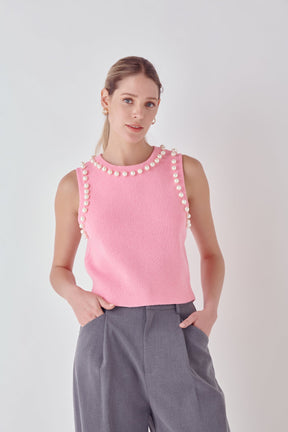 ENDLESS ROSE - Pearl Detail Knit Tank Top - TOPS available at Objectrare