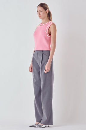 ENDLESS ROSE - Pearl Detail Knit Tank Top - TOPS available at Objectrare