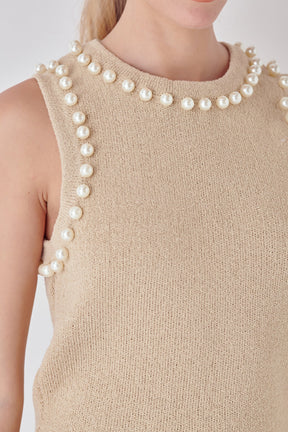 ENDLESS ROSE - Pearl Detail Knit Tank Top - TOPS available at Objectrare