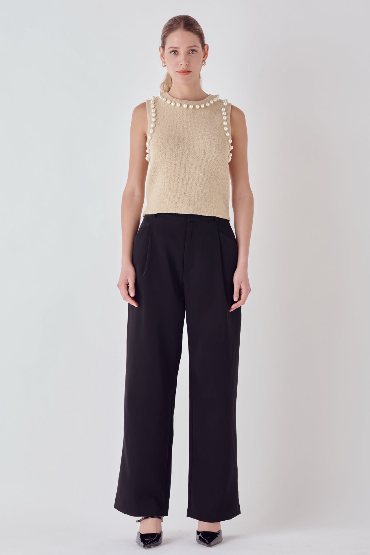 ENDLESS ROSE - Pearl Detail Knit Tank Top - TOPS available at Objectrare