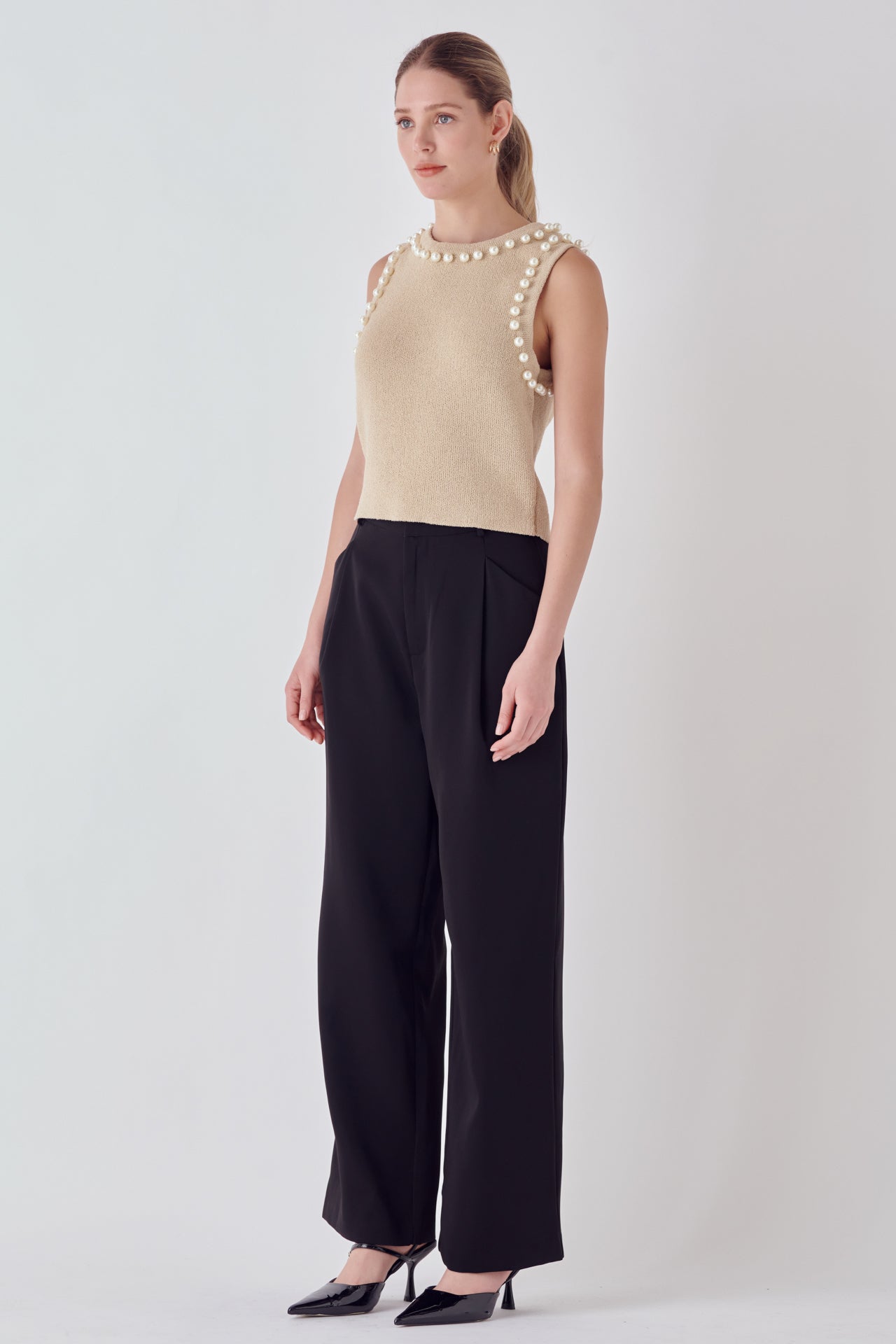 ENDLESS ROSE - Pearl Detail Knit Tank Top - TOPS available at Objectrare