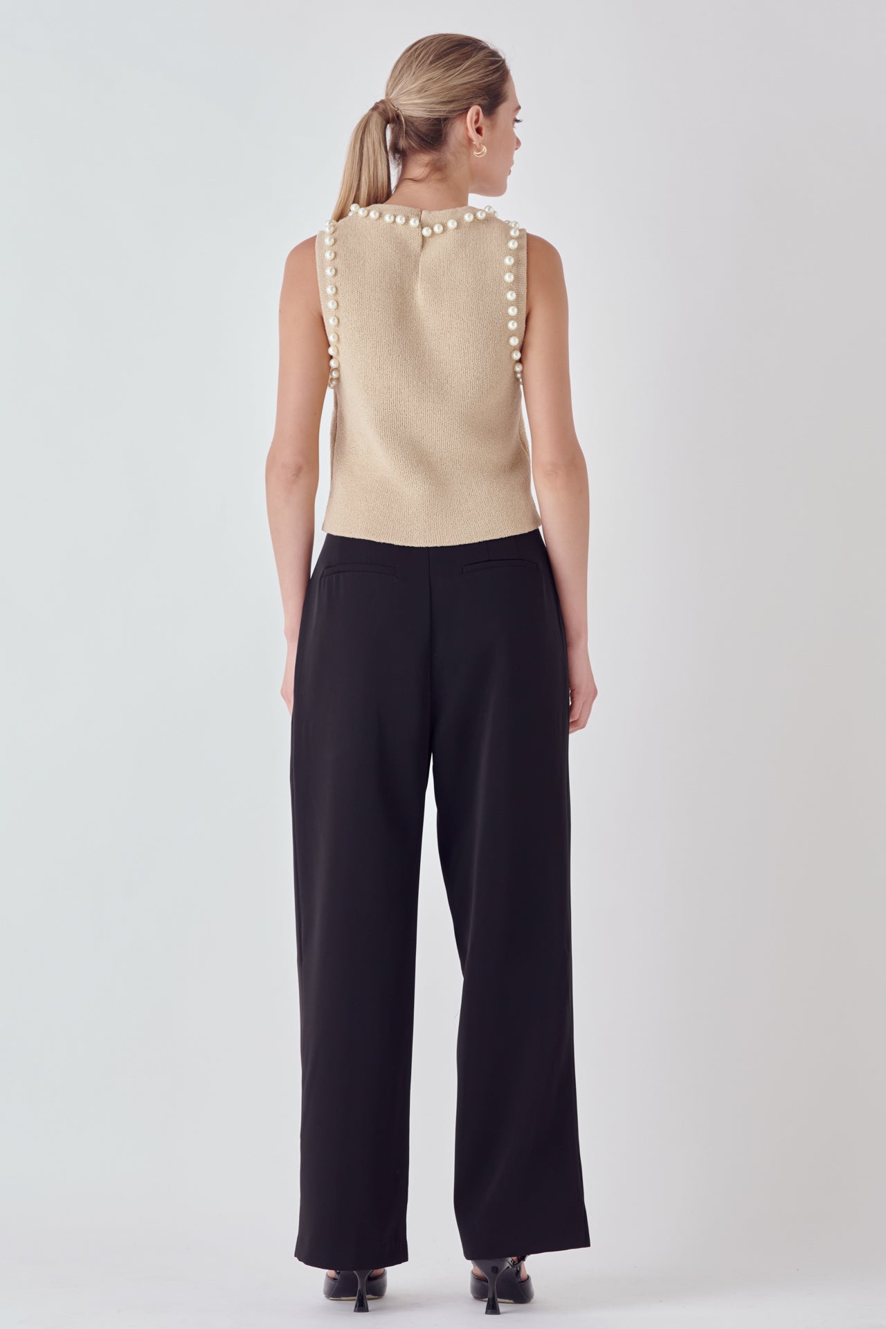 ENDLESS ROSE - Pearl Detail Knit Tank Top - TOPS available at Objectrare