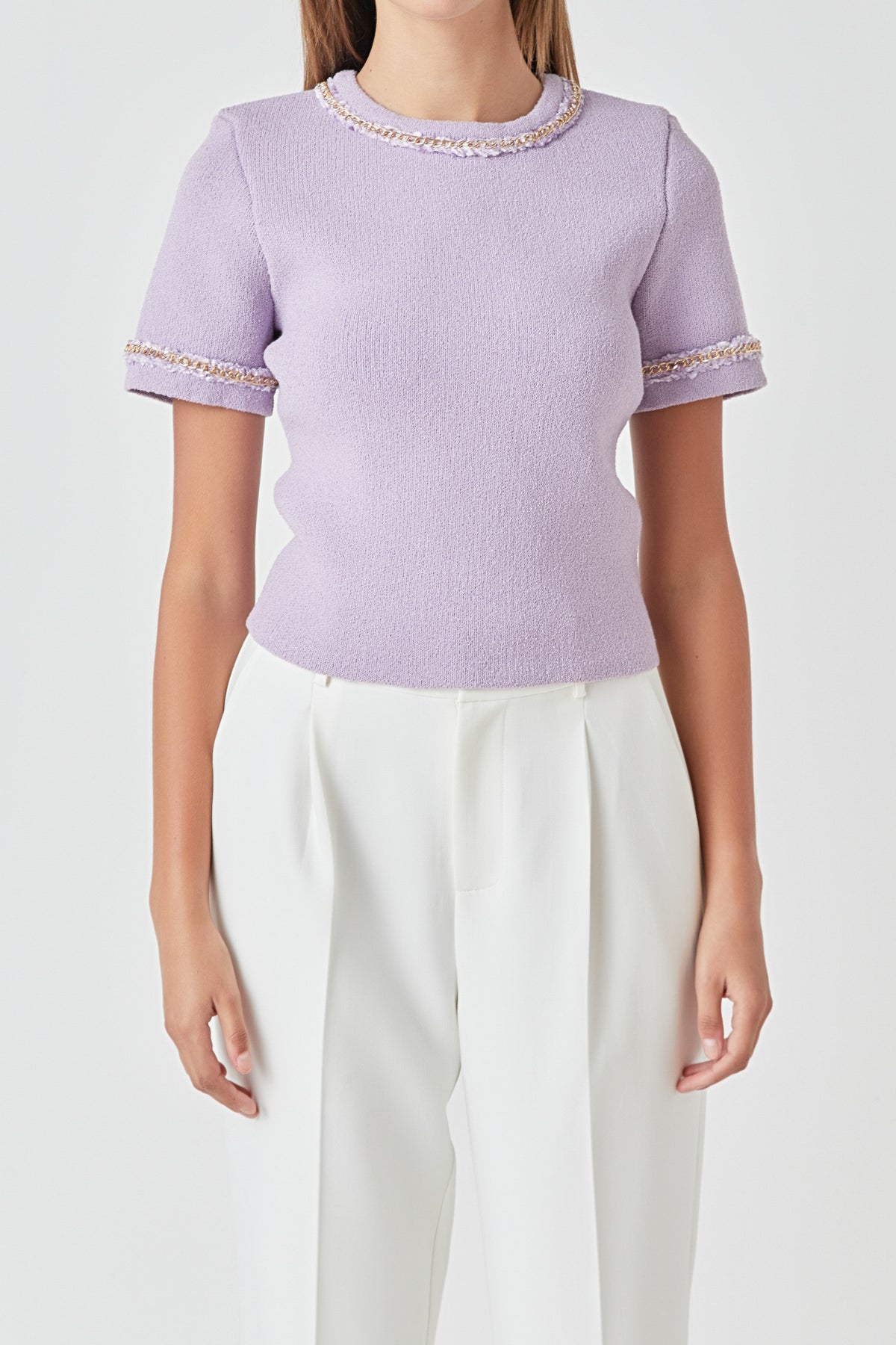 ENDLESS ROSE - Chain Trim Knit Short Sleeve Top - TOPS available at Objectrare
