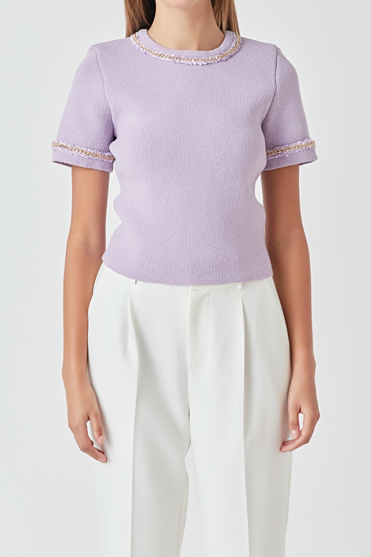 ENDLESS ROSE - Chain Trim Knit Short Sleeve Top - TOPS available at Objectrare