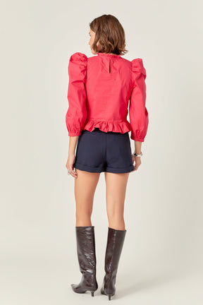 ENGLISH FACTORY - Smocking Detail Puff Sleeve Poplin Blouse - TOPS available at Objectrare