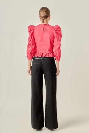 ENGLISH FACTORY - Smocking Detail Puff Sleeve Poplin Blouse - TOPS available at Objectrare