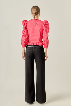ENGLISH FACTORY - Smocking Detail Puff Sleeve Poplin Blouse - TOPS available at Objectrare