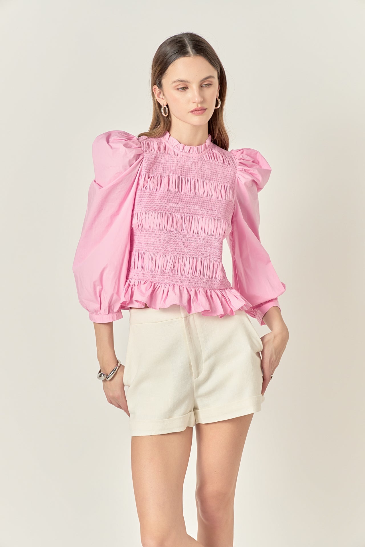 Smocking Detail Poplin Blouse
