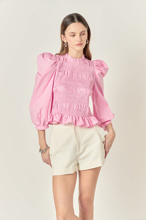Smocking Detail Poplin Blouse