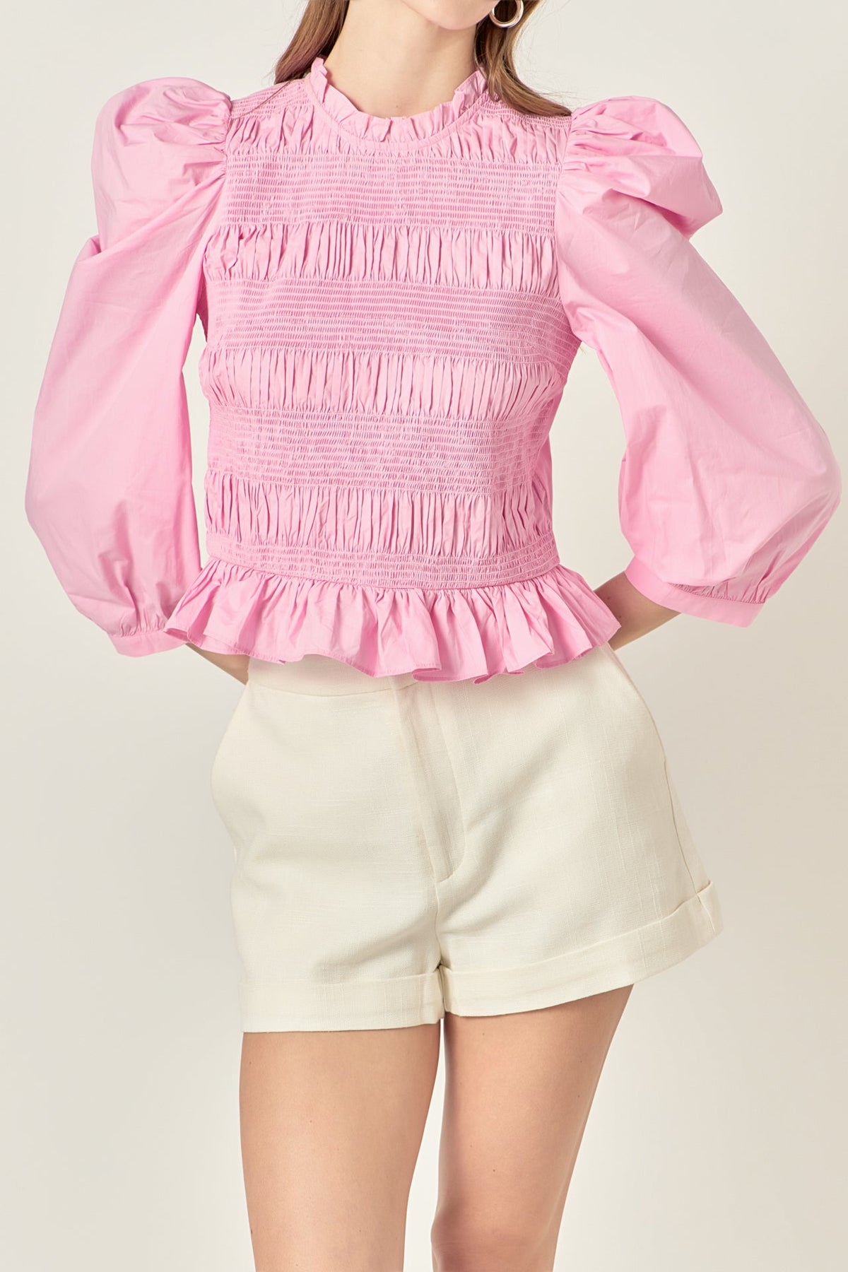 Smocking Detail Poplin Blouse
