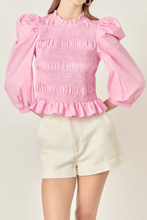 Smocking Detail Poplin Blouse