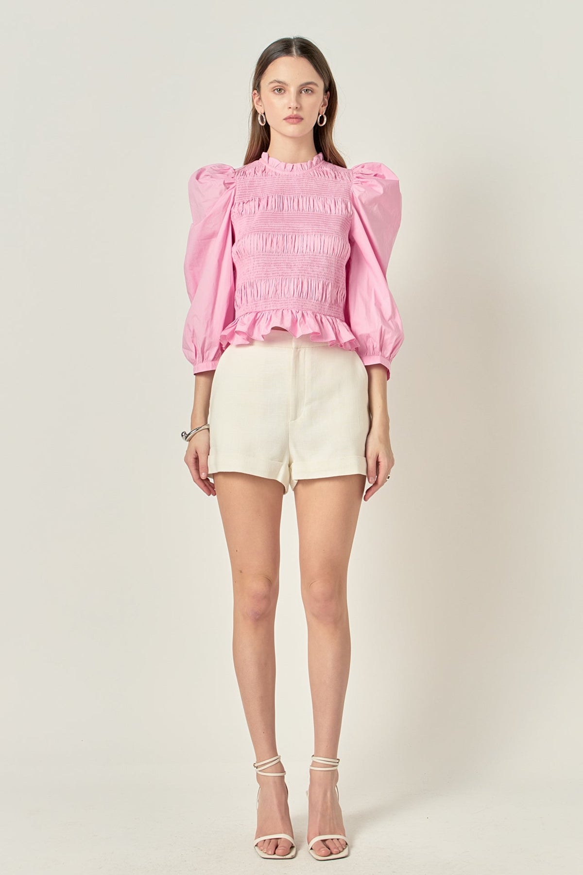 Smocking Detail Poplin Blouse