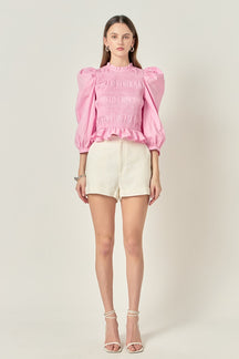 Smocking Detail Poplin Blouse