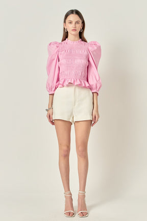 Smocking Detail Poplin Blouse
