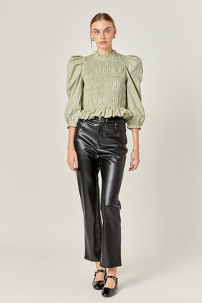 ENGLISH FACTORY - Smocking Detail Puff Sleeve Poplin Blouse - TOPS available at Objectrare