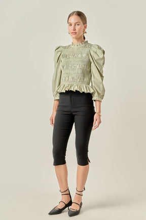 ENGLISH FACTORY - Smocking Detail Puff Sleeve Poplin Blouse - TOPS available at Objectrare