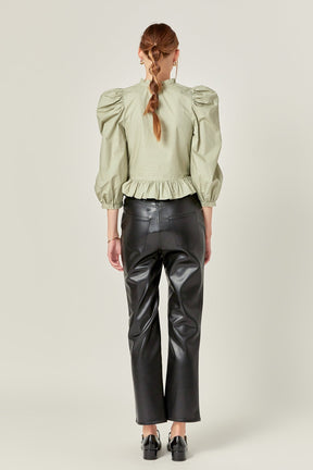 ENGLISH FACTORY - Smocking Detail Puff Sleeve Poplin Blouse - TOPS available at Objectrare