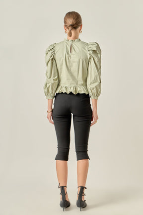 ENGLISH FACTORY - Smocking Detail Puff Sleeve Poplin Blouse - TOPS available at Objectrare