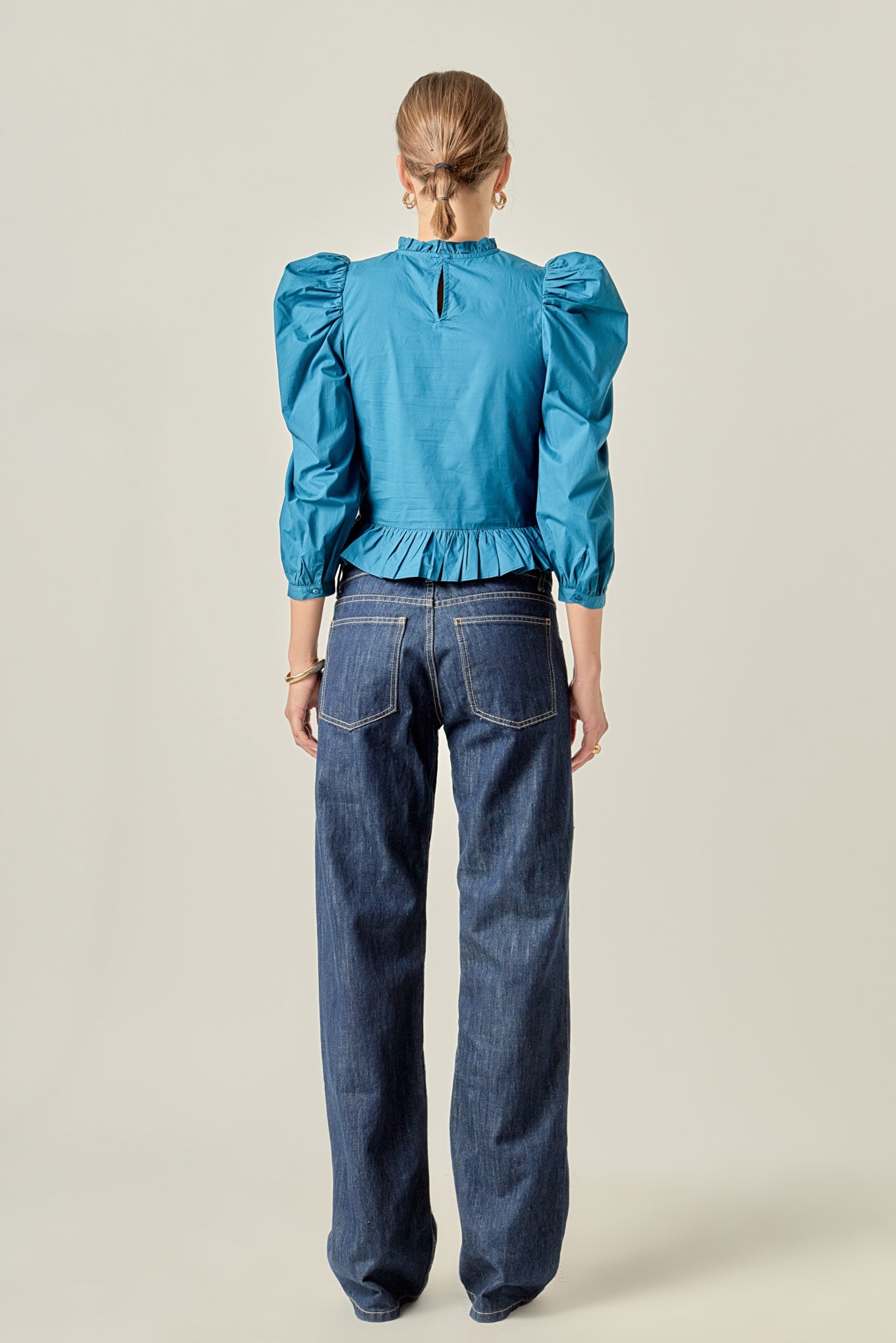 ENGLISH FACTORY - Smocking Detail Puff Sleeve Poplin Blouse - TOPS available at Objectrare