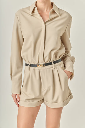 ENGLISH FACTORY - Long Sleeve Collared Romper - ROMPERS available at Objectrare
