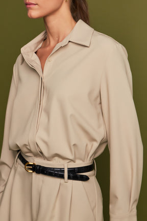 ENGLISH FACTORY - Long Sleeve Collared Romper - ROMPERS available at Objectrare
