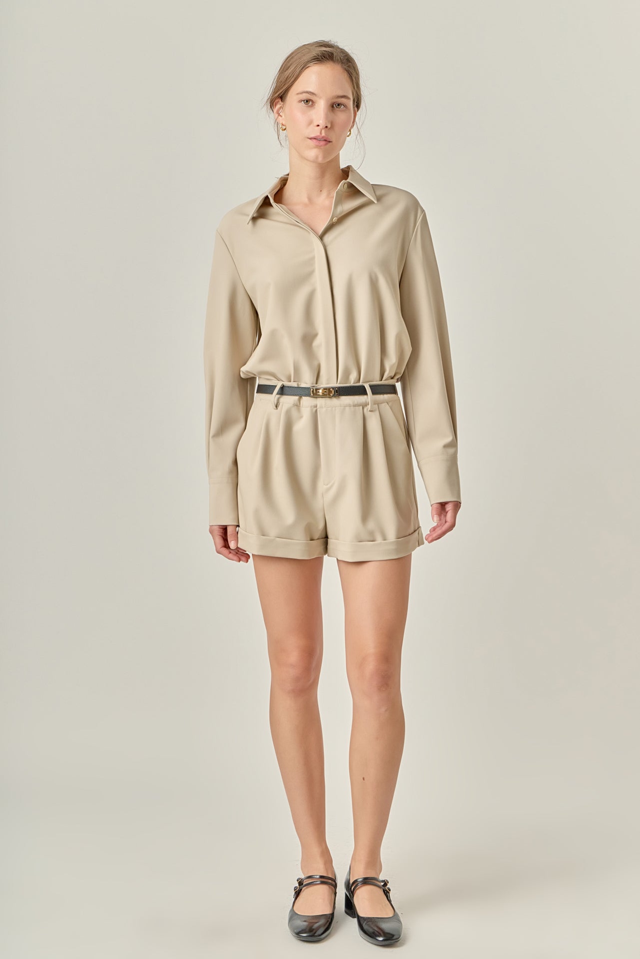 ENGLISH FACTORY - Long Sleeve Collared Romper - ROMPERS available at Objectrare