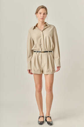 ENGLISH FACTORY - Long Sleeve Collared Romper - ROMPERS available at Objectrare