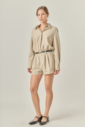 ENGLISH FACTORY - Long Sleeve Collared Romper - ROMPERS available at Objectrare