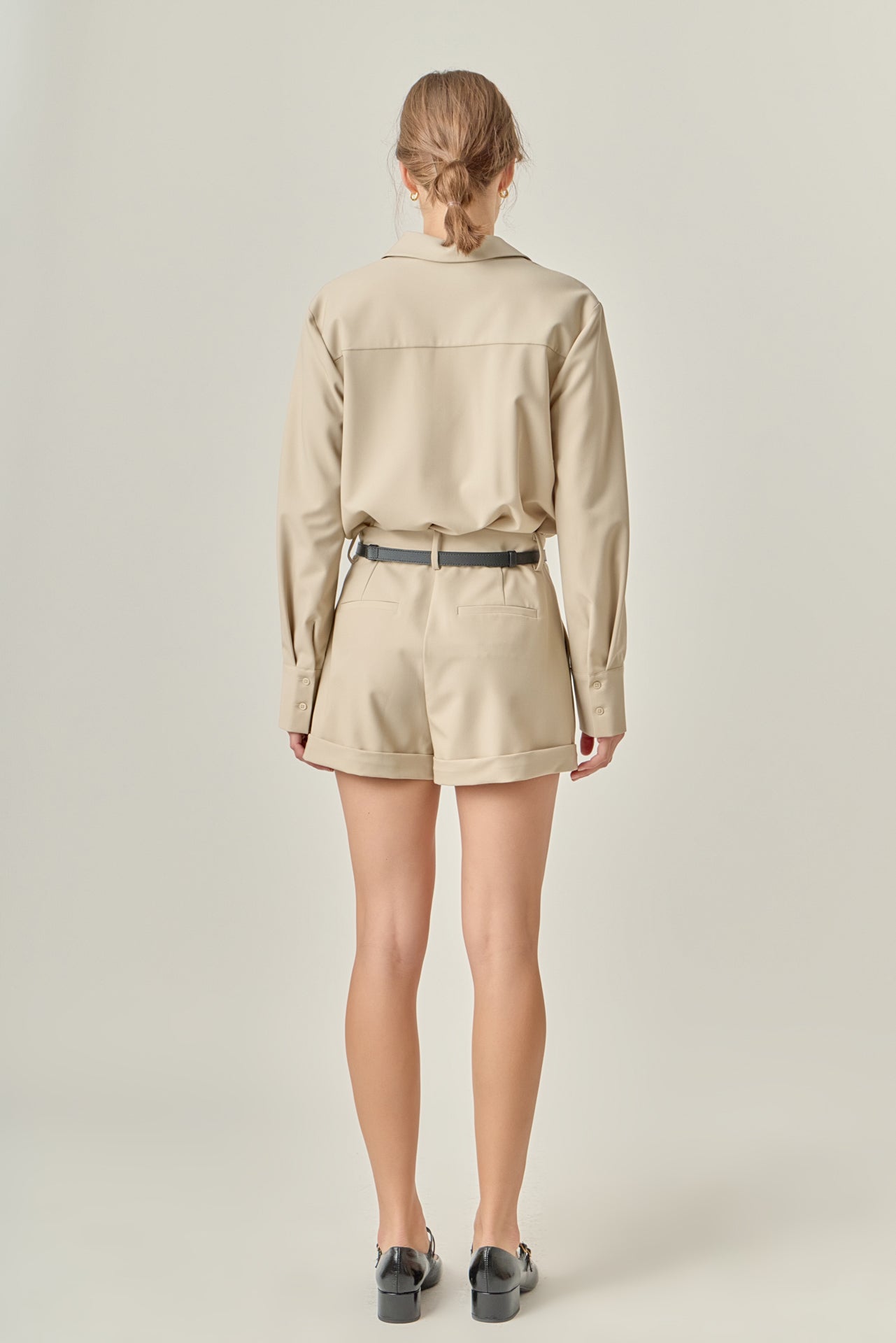ENGLISH FACTORY - Long Sleeve Collared Romper - ROMPERS available at Objectrare