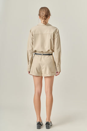 ENGLISH FACTORY - Long Sleeve Collared Romper - ROMPERS available at Objectrare