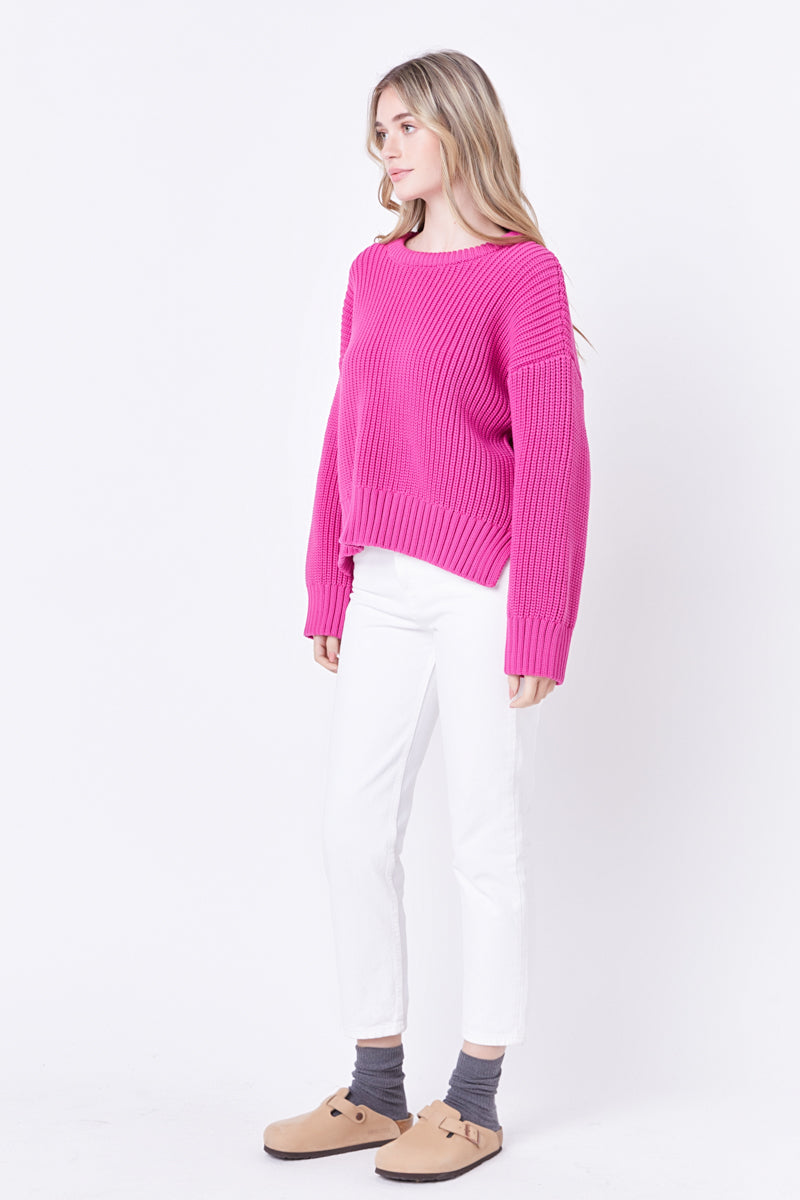  AMAATE Solid Ribbed Knit Sweater (Color : Baby Pink, Size :  Large) : Clothing, Shoes & Jewelry