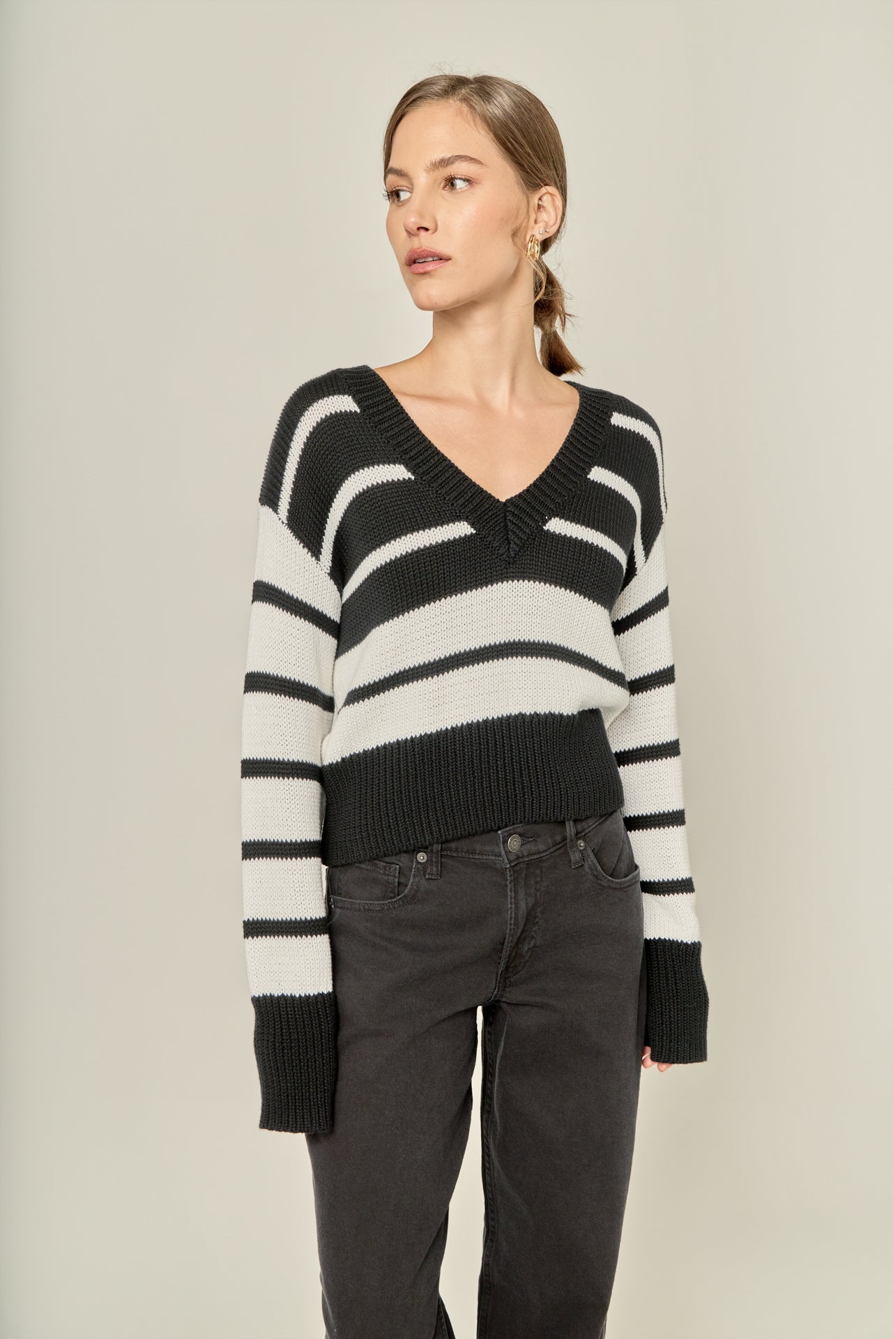 ENGLISH FACTORY - V-neck Striped Sweater - SWEATERS & KNITS available at Objectrare