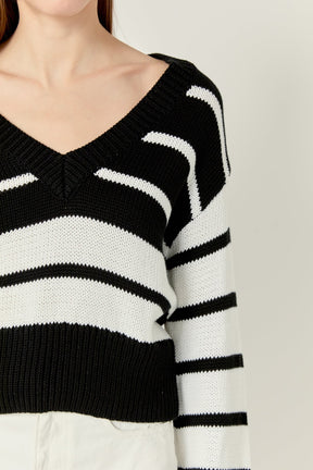 ENGLISH FACTORY - English Factory - V-neck Striped Sweater - SWEATERS & KNITS available at Objectrare