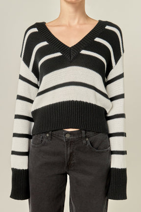 ENGLISH FACTORY - V-neck Striped Sweater - SWEATERS & KNITS available at Objectrare