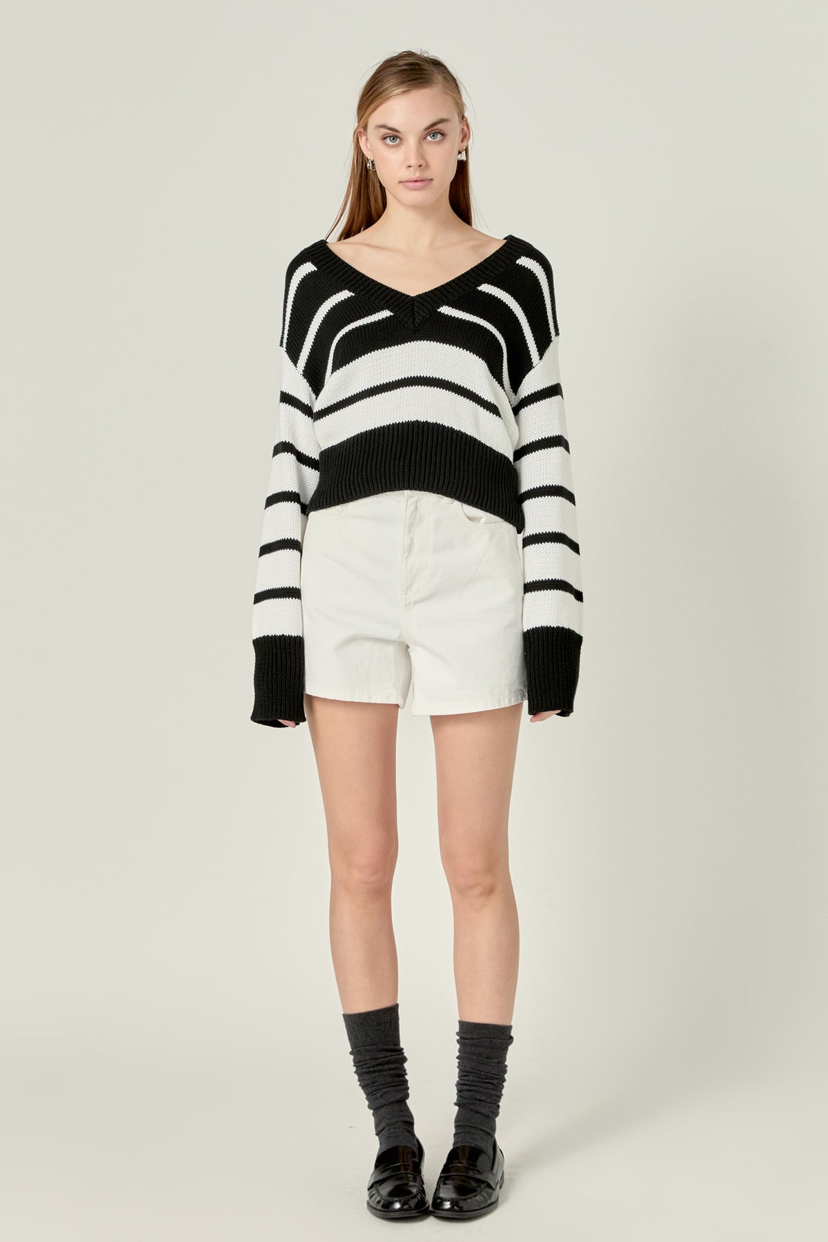 ENGLISH FACTORY - English Factory - V-neck Striped Sweater - SWEATERS & KNITS available at Objectrare