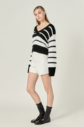 ENGLISH FACTORY - V-neck Striped Sweater - SWEATERS & KNITS available at Objectrare