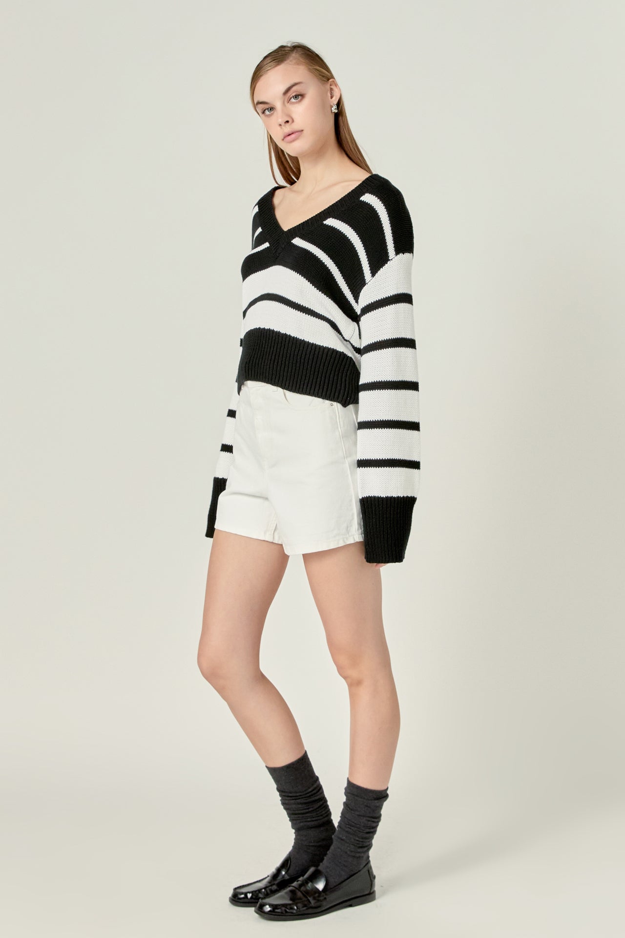 ENGLISH FACTORY - English Factory - V-neck Striped Sweater - SWEATERS & KNITS available at Objectrare