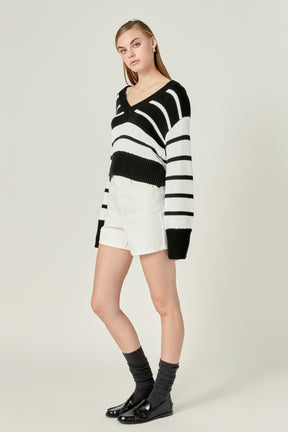 ENGLISH FACTORY - English Factory - V-neck Striped Sweater - SWEATERS & KNITS available at Objectrare