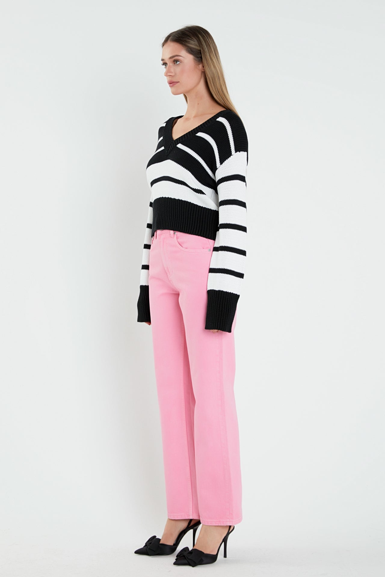 ENGLISH FACTORY - V-neck Striped Sweater - SWEATERS & KNITS available at Objectrare
